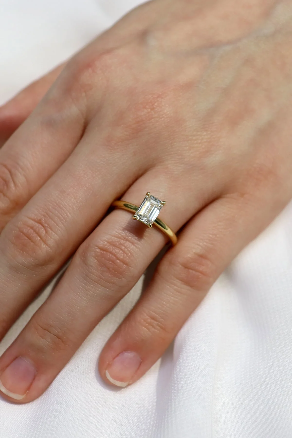 Emerald Cut Diamond Set Solitaire Ring in 18k Yellow Gold - Image 3