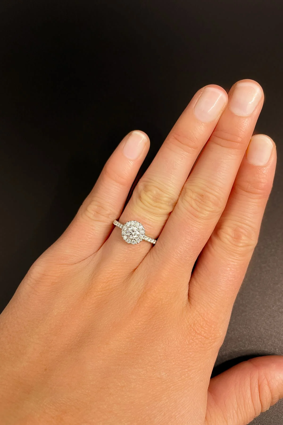 Round 0.40 Carat Diamond Halo Engagement Ring with Diamond Shoulders set in 18ct White Gold - Image 3