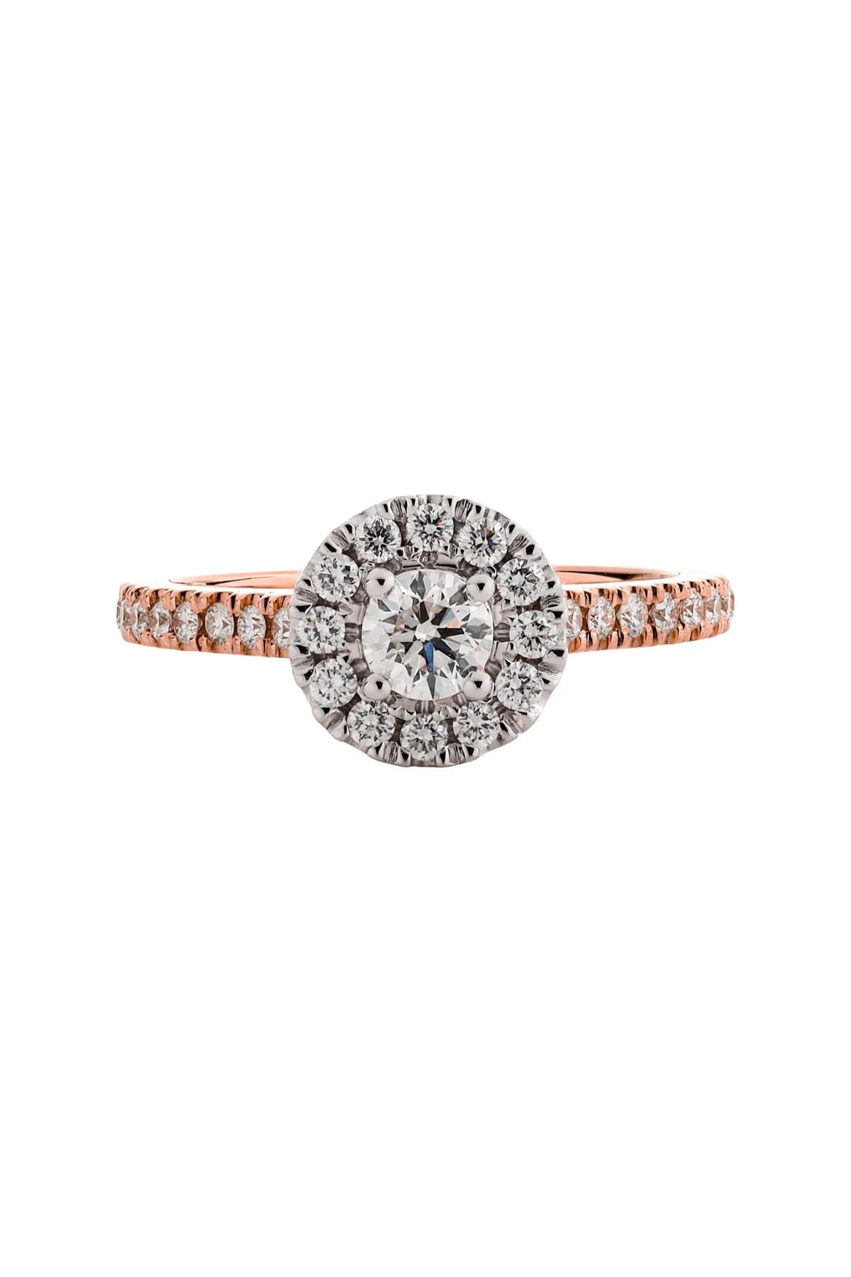 Round 0.40 Carat Diamond Halo Engagement Ring with Diamond Shoulders set in 18ct White Gold - Image 6