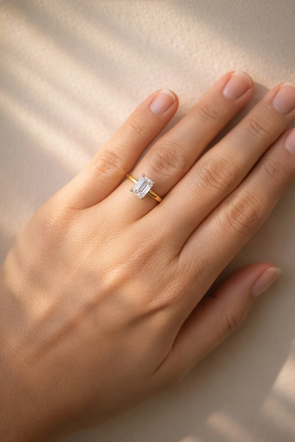 Audrey... Emerald Cut Solitaire Lab Created Diamond Ring - Image 3