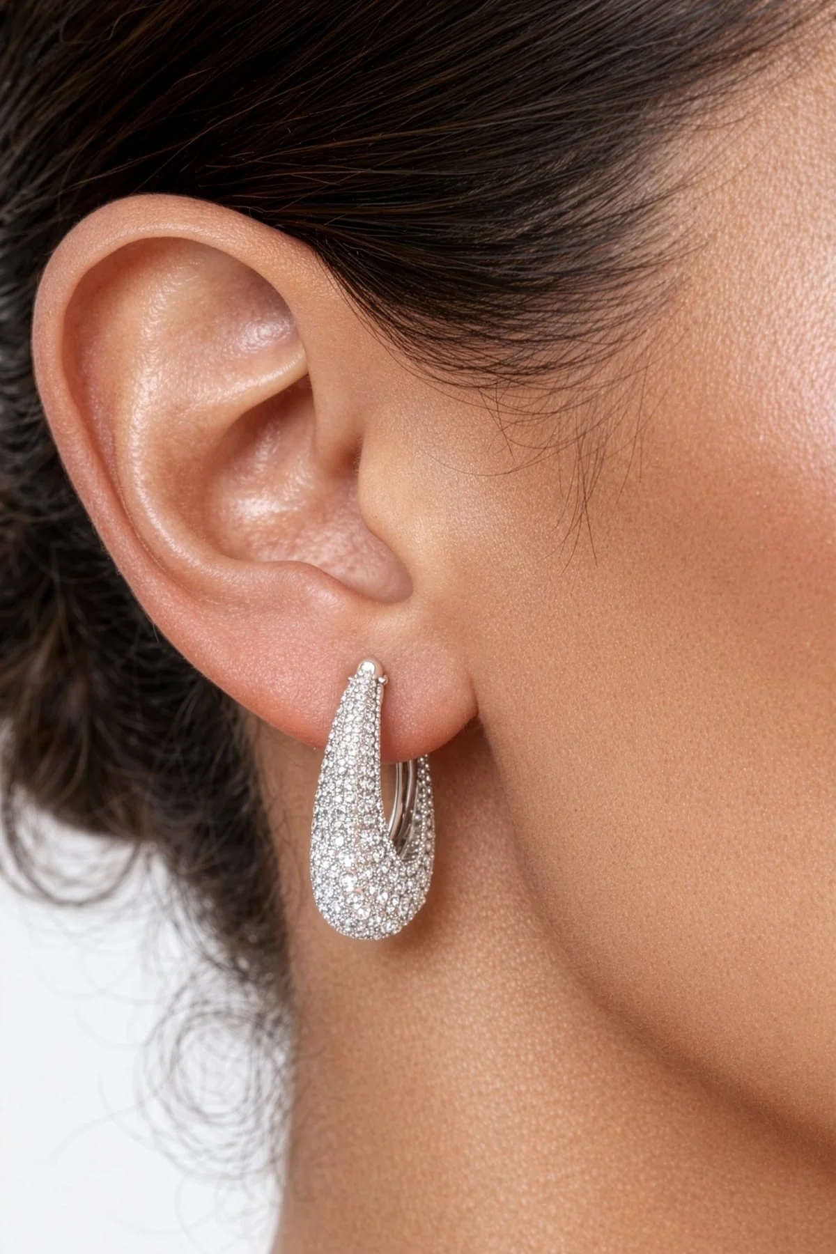 Pavé Set Tapered Diamond Hinged Earrings in 18ct White Italian Gold - Image 3