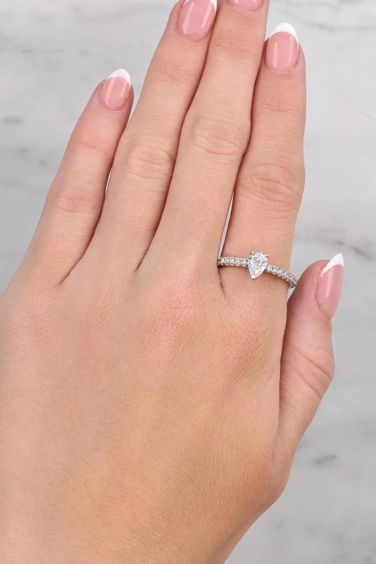 Pear Diamond Ring with Diamond Set Band in 18ct White Gold - Image 3