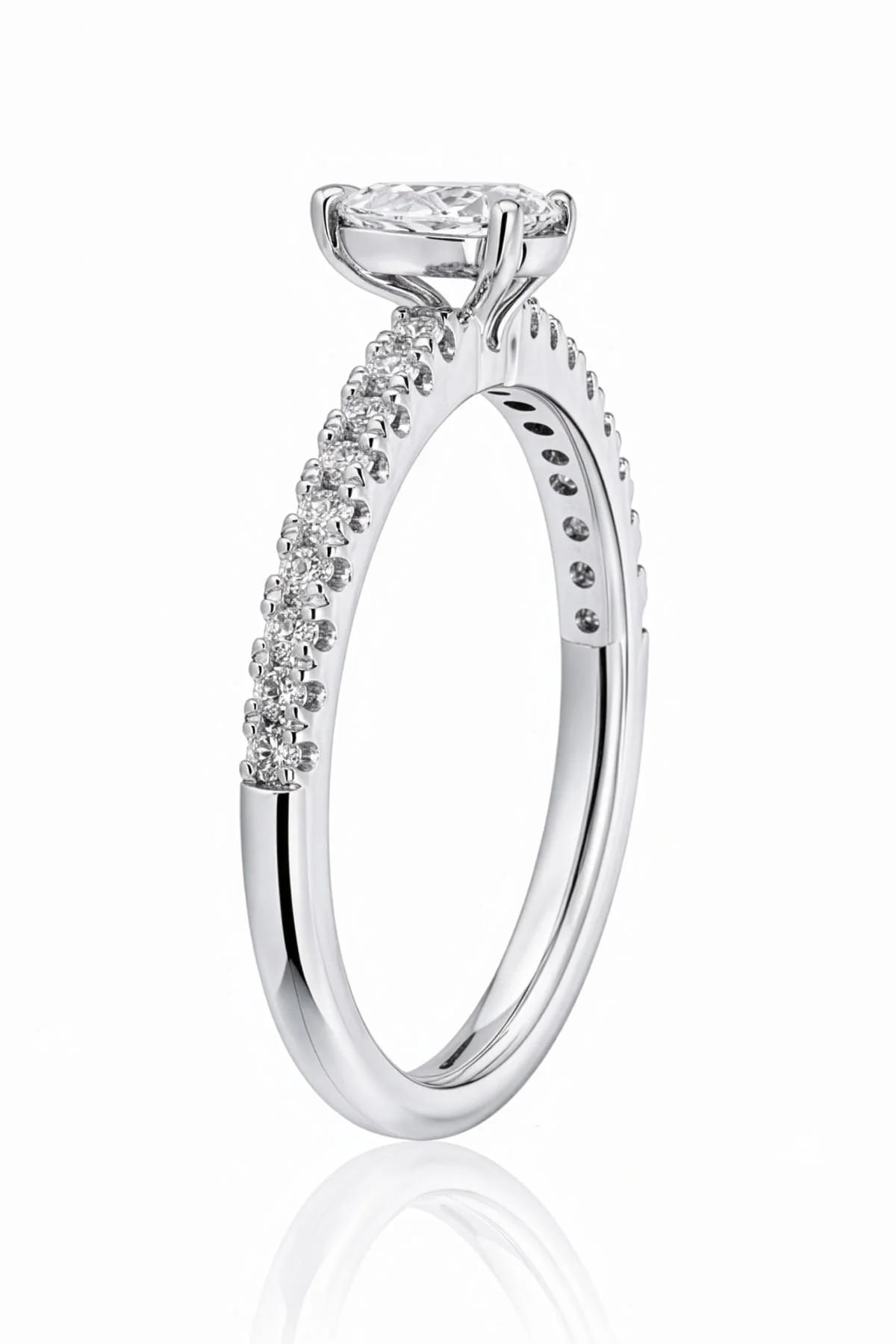 Pear Diamond Ring with Diamond Set Band in 18ct White Gold - Image 4