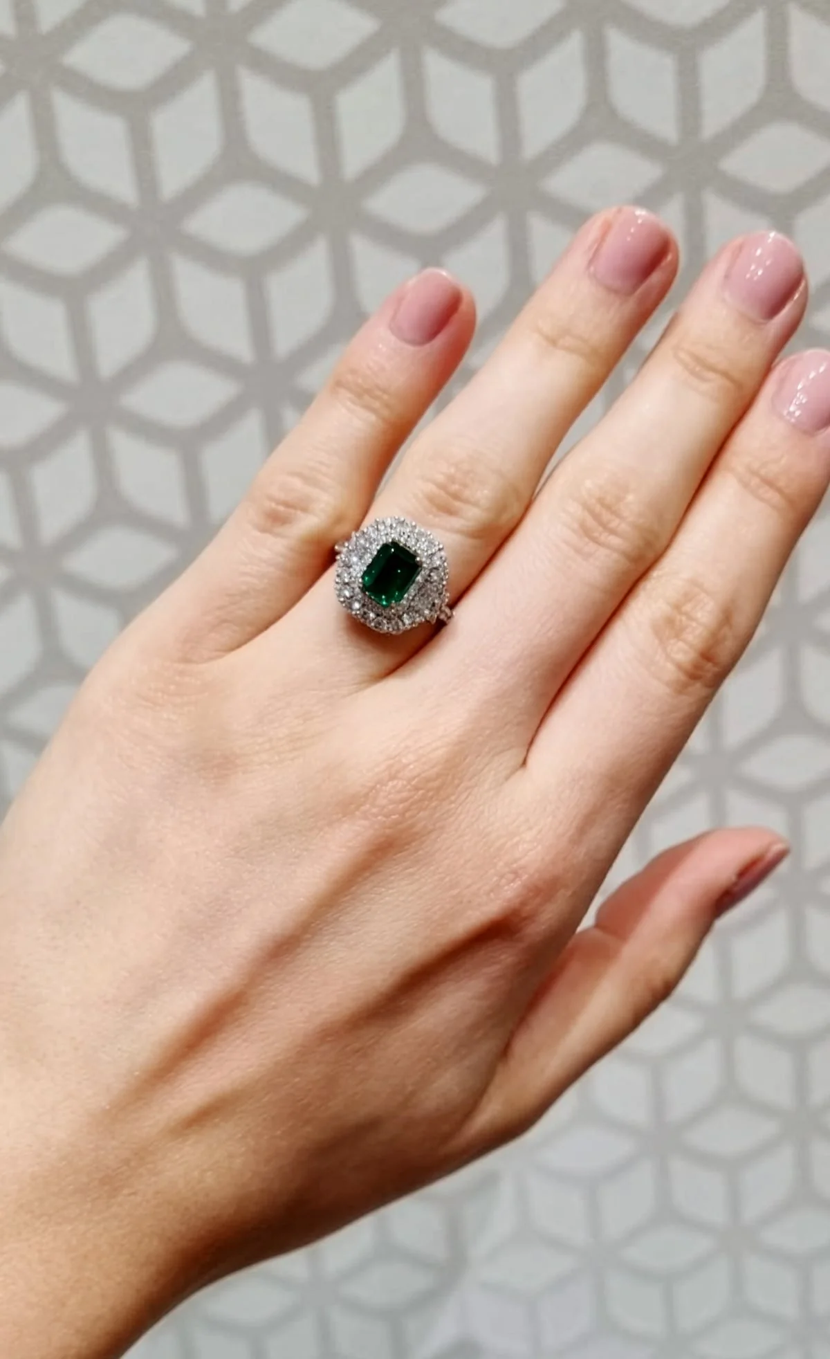 White and Yellow Gold 0.93ct Emerald with Diamond Set Ring - Image 3