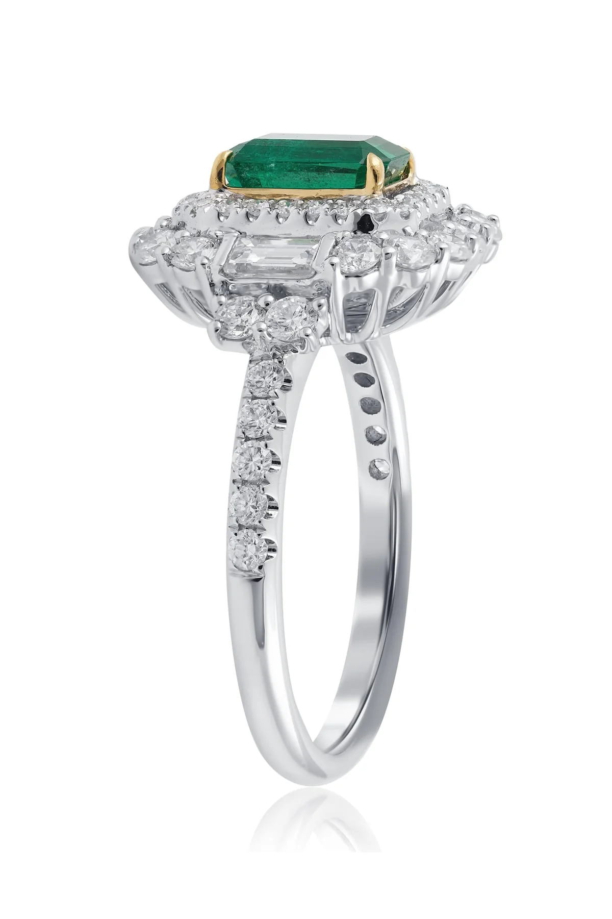 White and Yellow Gold 0.93ct Emerald with Diamond Set Ring - Image 5